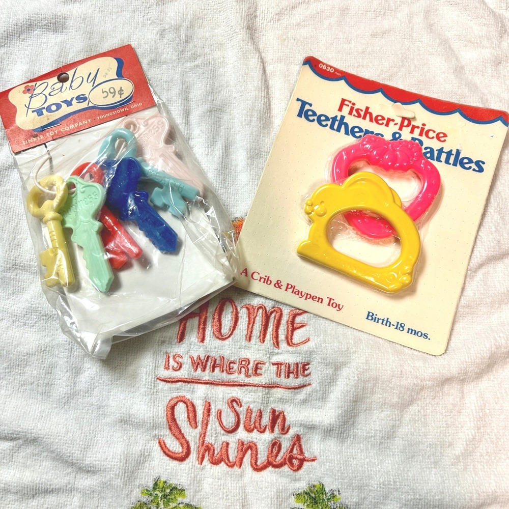 Fisher-Price‎ Tinkle Toy Vintage Teethers Rattles Keys NOS 1980s 2pc